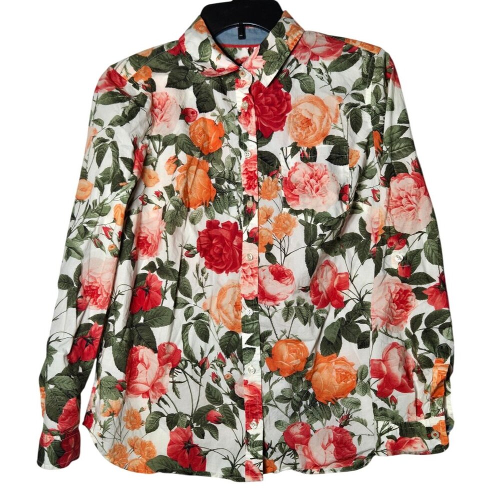 Talbots Womens Floral Button Roll Tab Long Sleeve Shirt Size 12P Petite Boho‎